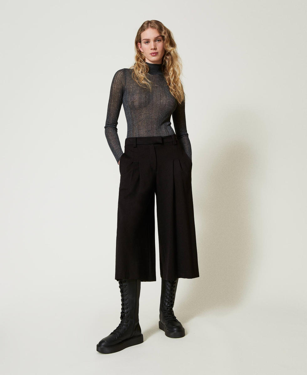 Pantalon cropped taille haute Noir Femme 242LI2MEE_00006_01