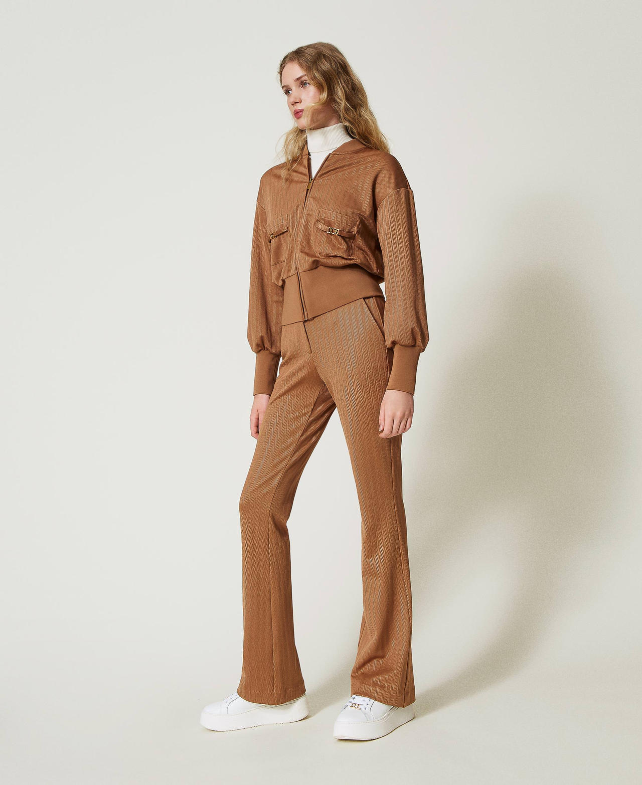 Jacquard scuba fabric trousers Caramel Camel Woman 242LI2RBB_11718_02