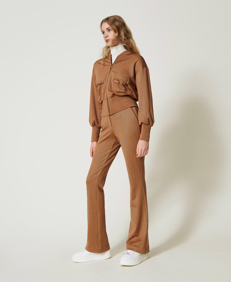 Jacquard scuba fabric trousers Woman, Brown | TWINSET Milano