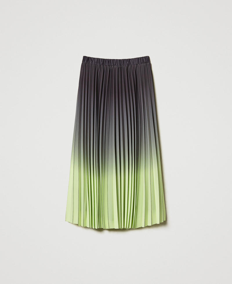 Pleated georgette printed skirt Two-tone Blackened Pearl Grey/ Soft Lime Green Woman 242LI2SBB_11818_0S