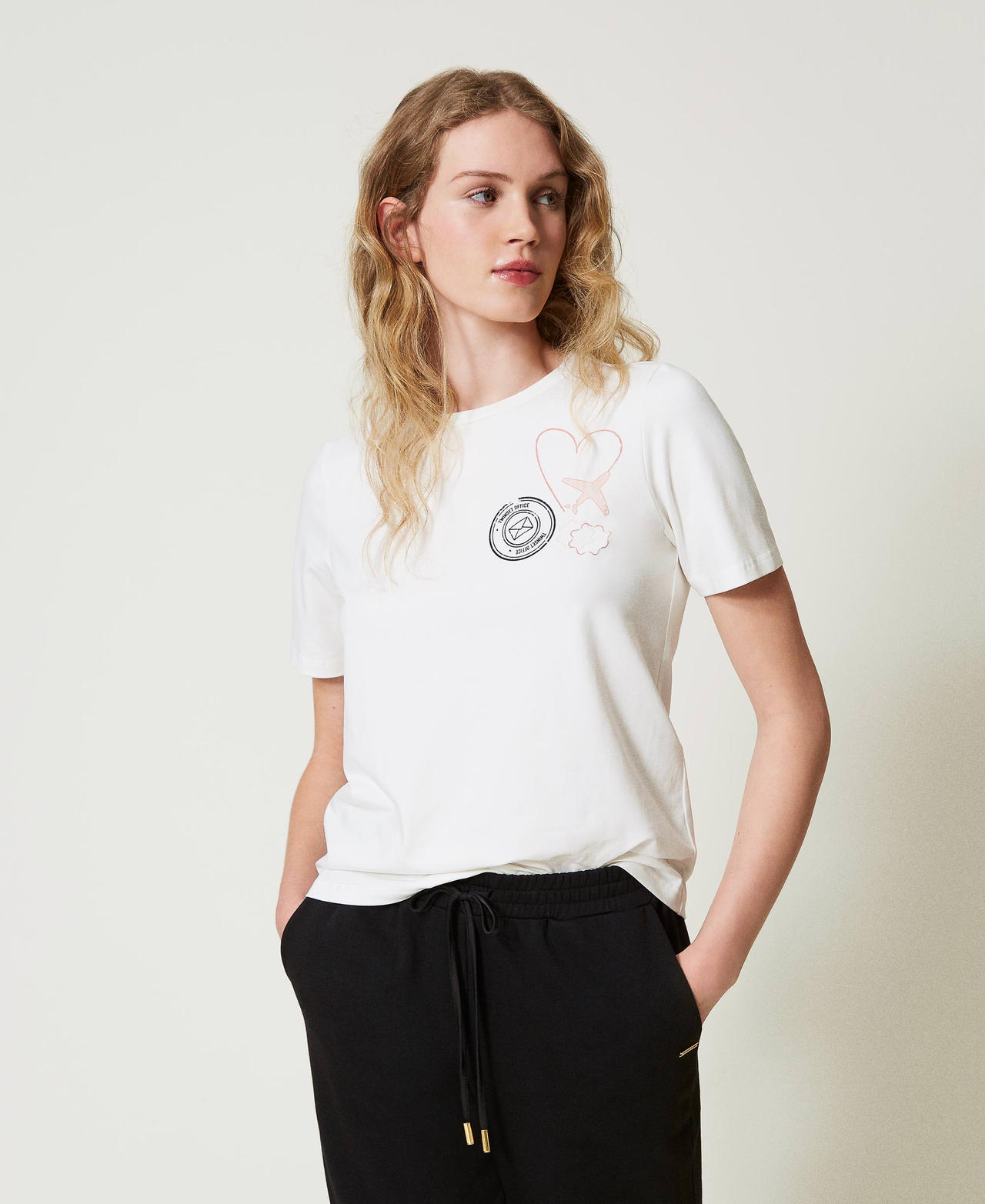 Regular fit T-shirt with glitter print Mother Of Pearl Woman 242LI2WEE_00059_02
