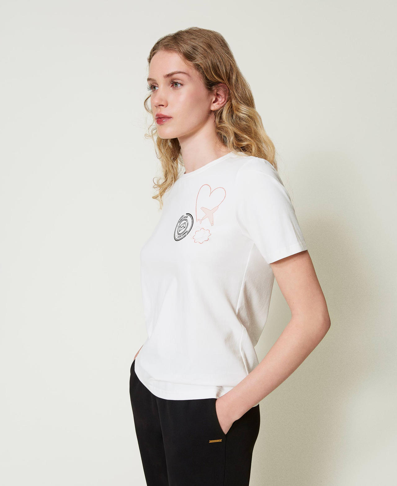 Regular fit T-shirt with glitter print Mother Of Pearl Woman 242LI2WEE_00059_03