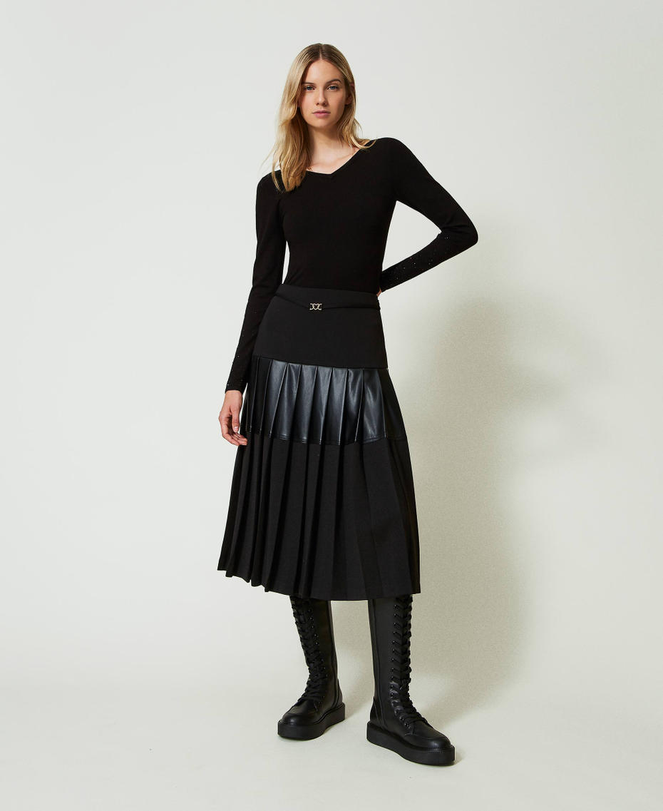 Midi skirt with inserts Black Woman 242LI2XDD_00006_01