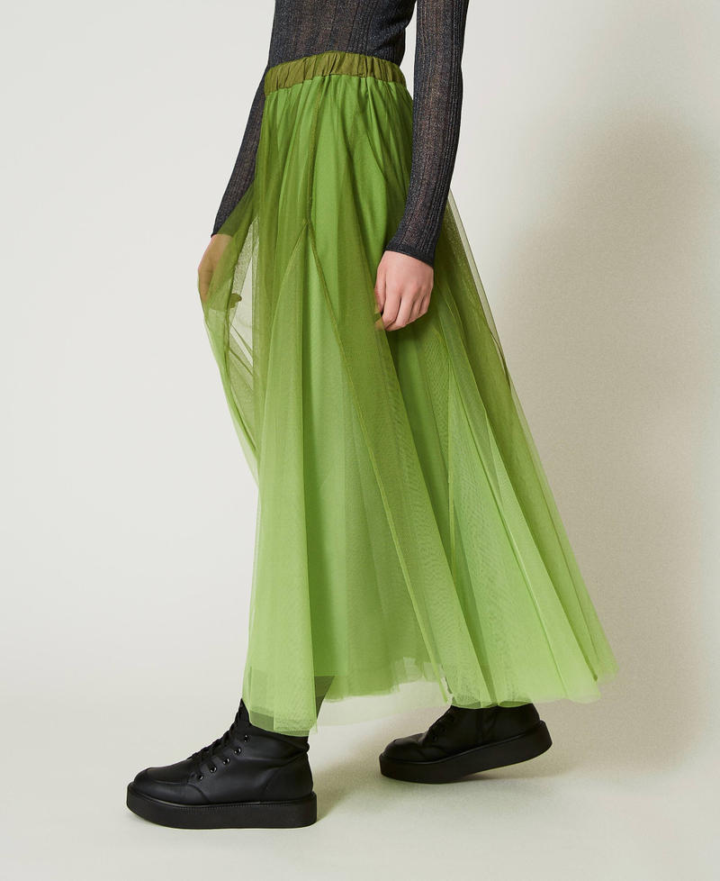 Tulle skirt with fadeout print Soft Lime Green Woman 242LI2YAA_11717_01