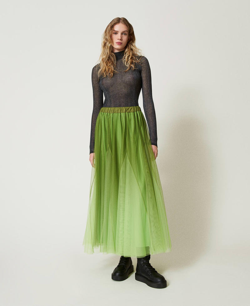 Tulle skirt with fadeout print Soft Lime Green Woman 242LI2YAA_11717_02