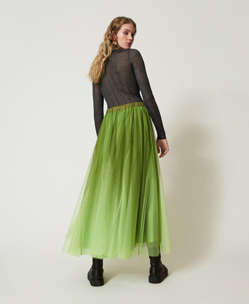 Tulle skirt with fadeout print Soft Lime Green Woman 242LI2YAA_11717_03