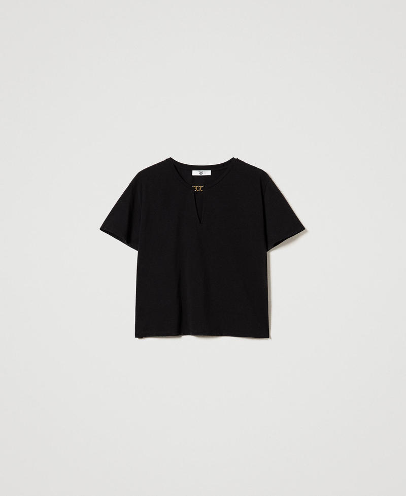 T-shirt with heart-shaped clasp Black Woman 242LI2ZCC_00006_S0