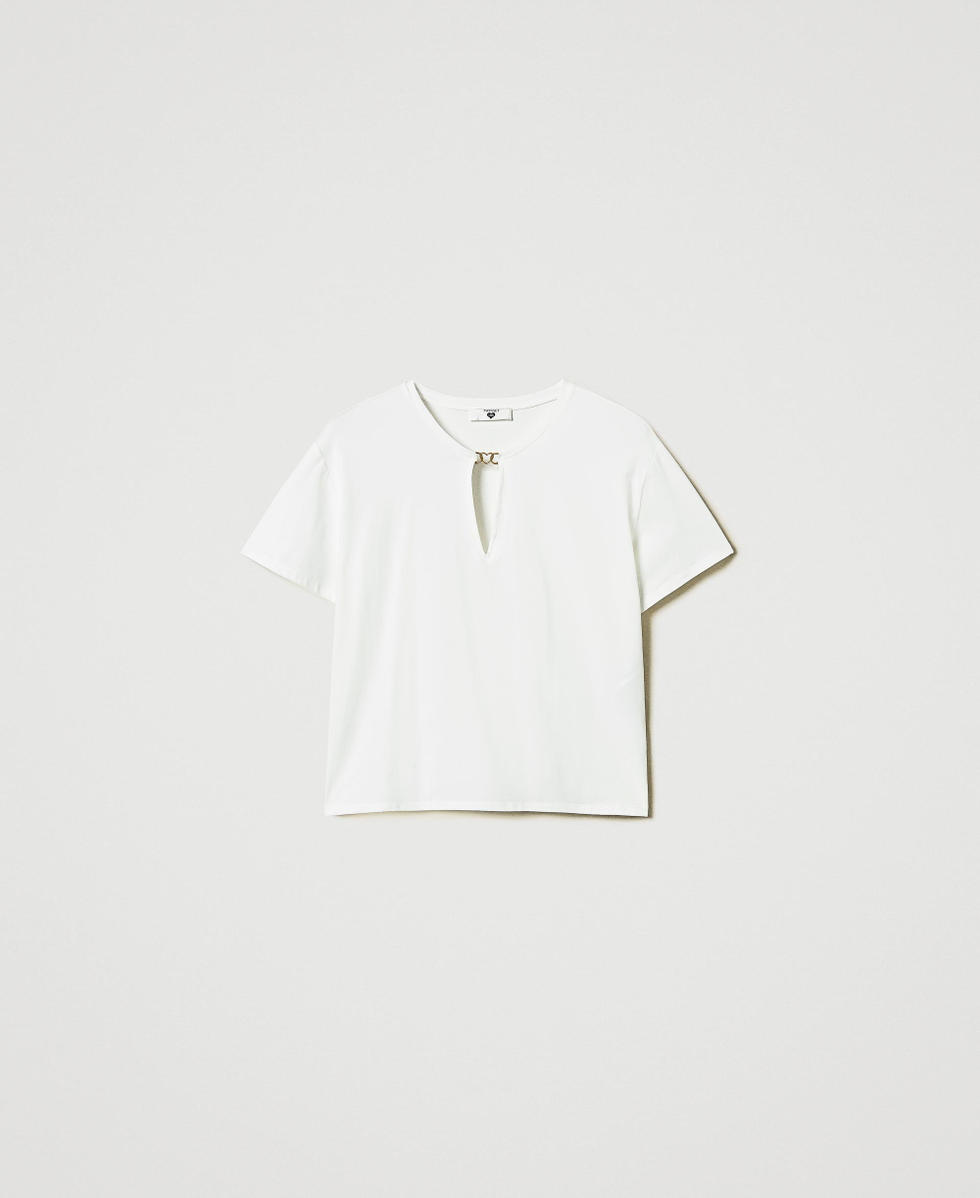 T-shirt with heart-shaped clasp Woman, White | TWINSET Milano