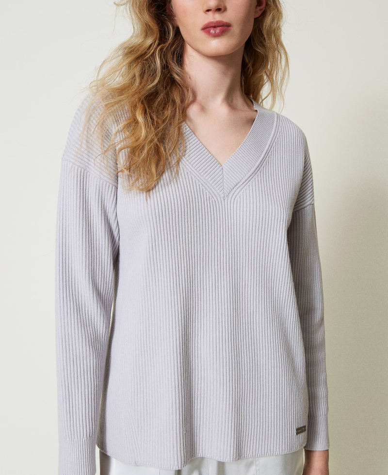 Gerippter Pullover mit Schlitz Silber Frau 242LI3CAA_11813_04