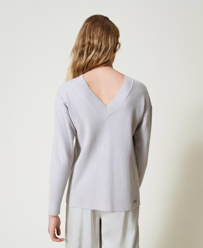 Gerippter Pullover mit Schlitz Silber Frau 242LI3CAA_11813_06