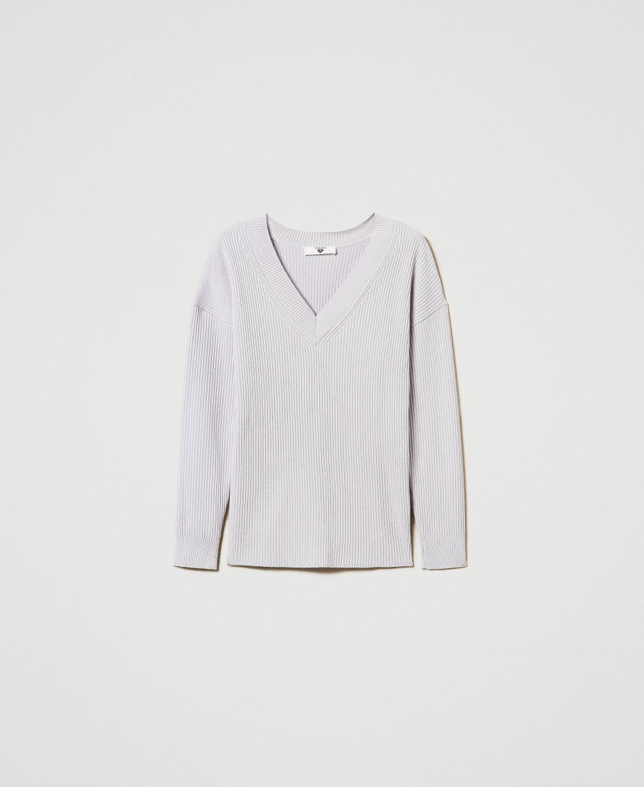 Gerippter Pullover mit Schlitz Silber Frau 242LI3CAA_11813_S0
