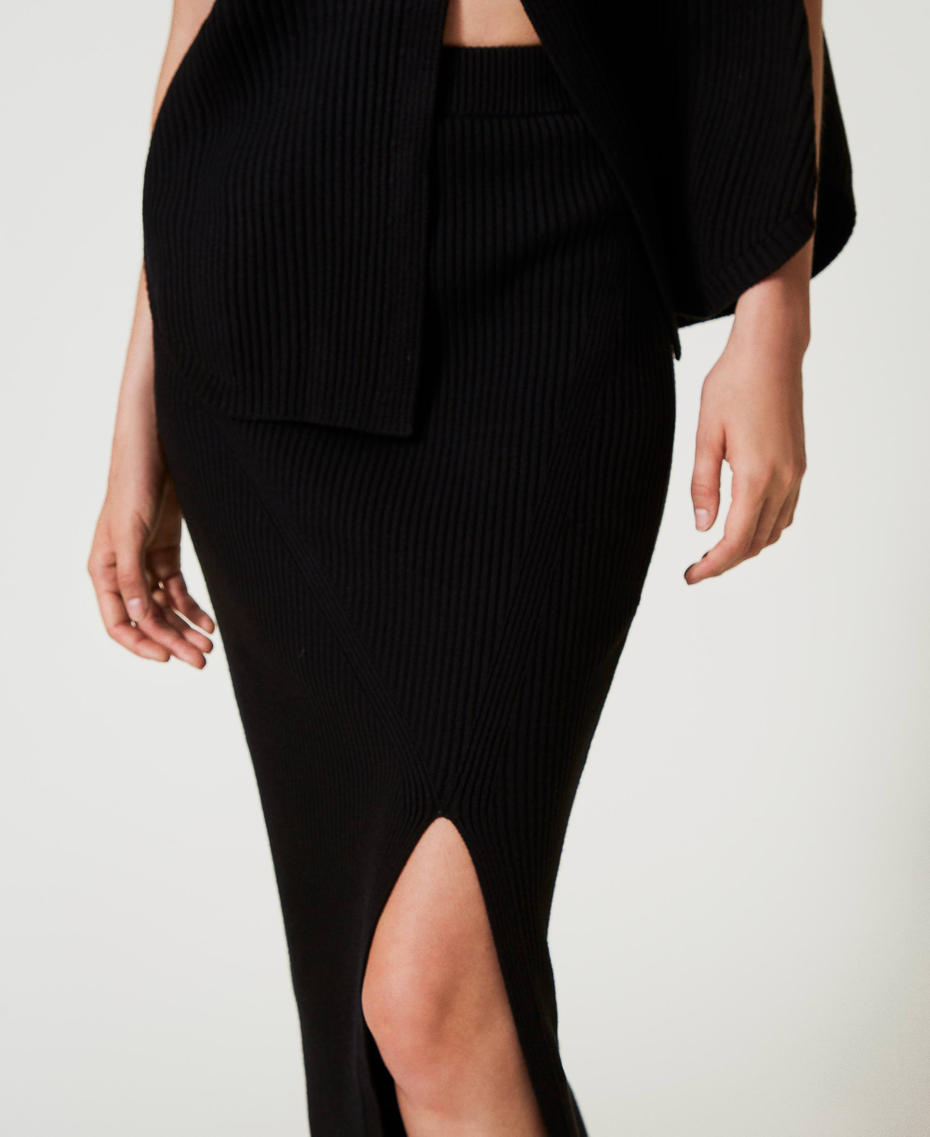 Ribbed knit midi skirt Black Woman 242LI3CBB_00006_04