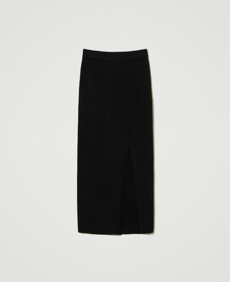 Ribbed knit midi skirt Black Woman 242LI3CBB_00006_S0