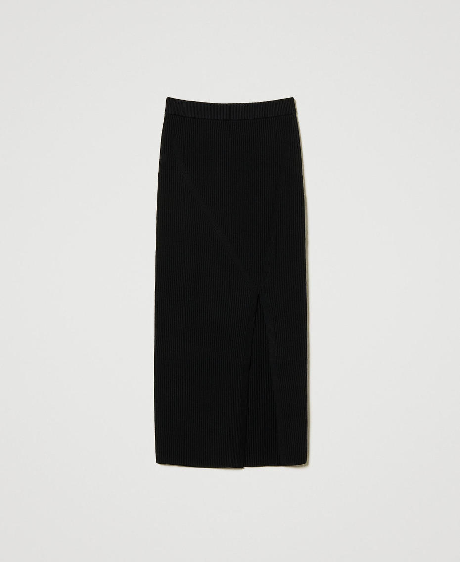 Ribbed knit midi skirt Black Woman 242LI3CBB_00006_S0