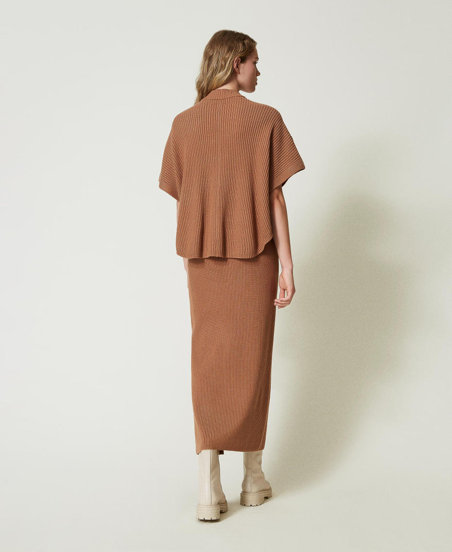 Falda midi de punto acanalado Caramel Camel Mujer 242LI3CBB_11718_03