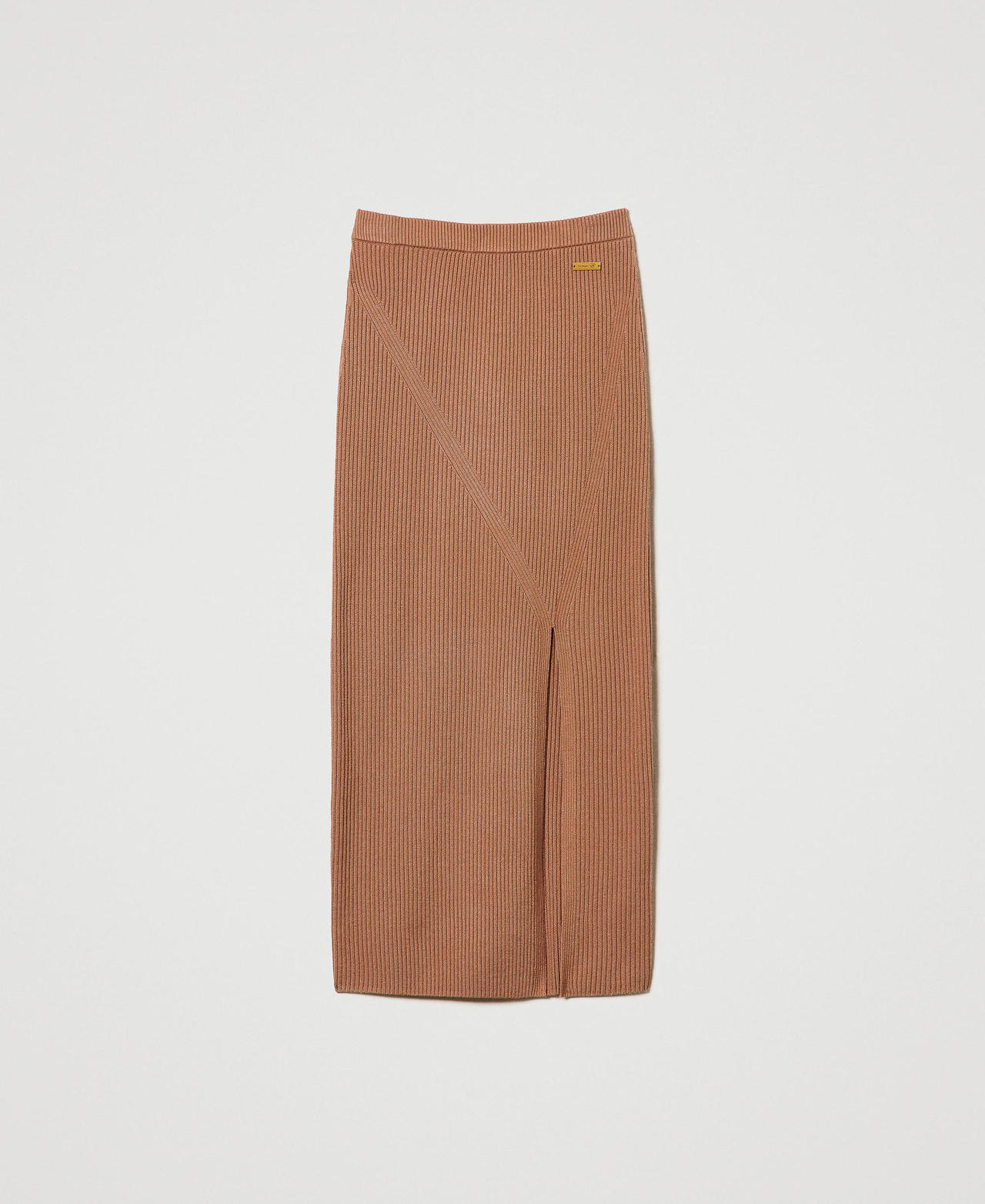 Ribbed knit midi skirt Caramel Camel Woman 242LI3CBB_11718_0S