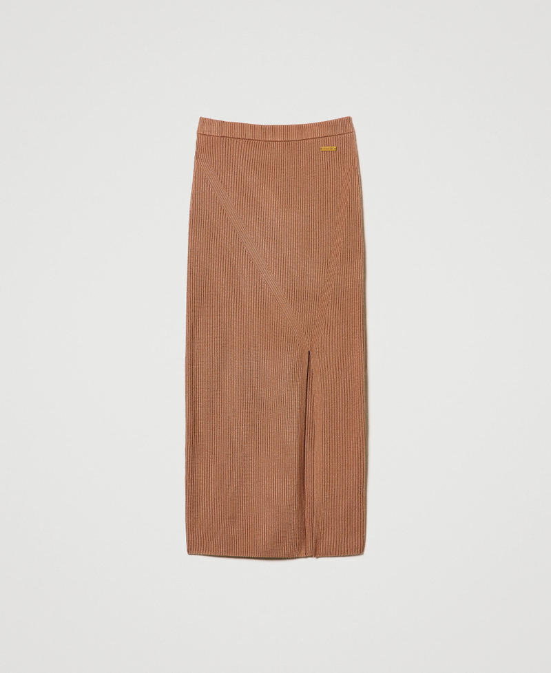 Ribbed knit midi skirt Caramel Camel Woman 242LI3CBB_11718_0S