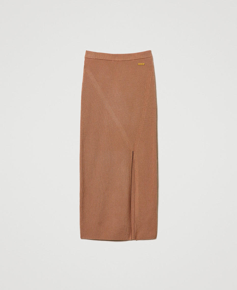 Ribbed knit midi skirt Caramel Camel Woman 242LI3CBB_11718_S0