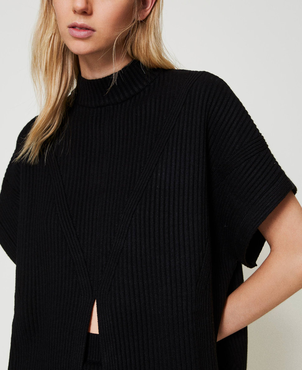 Ribbed poncho jumper Woman Black TWINSET Milano