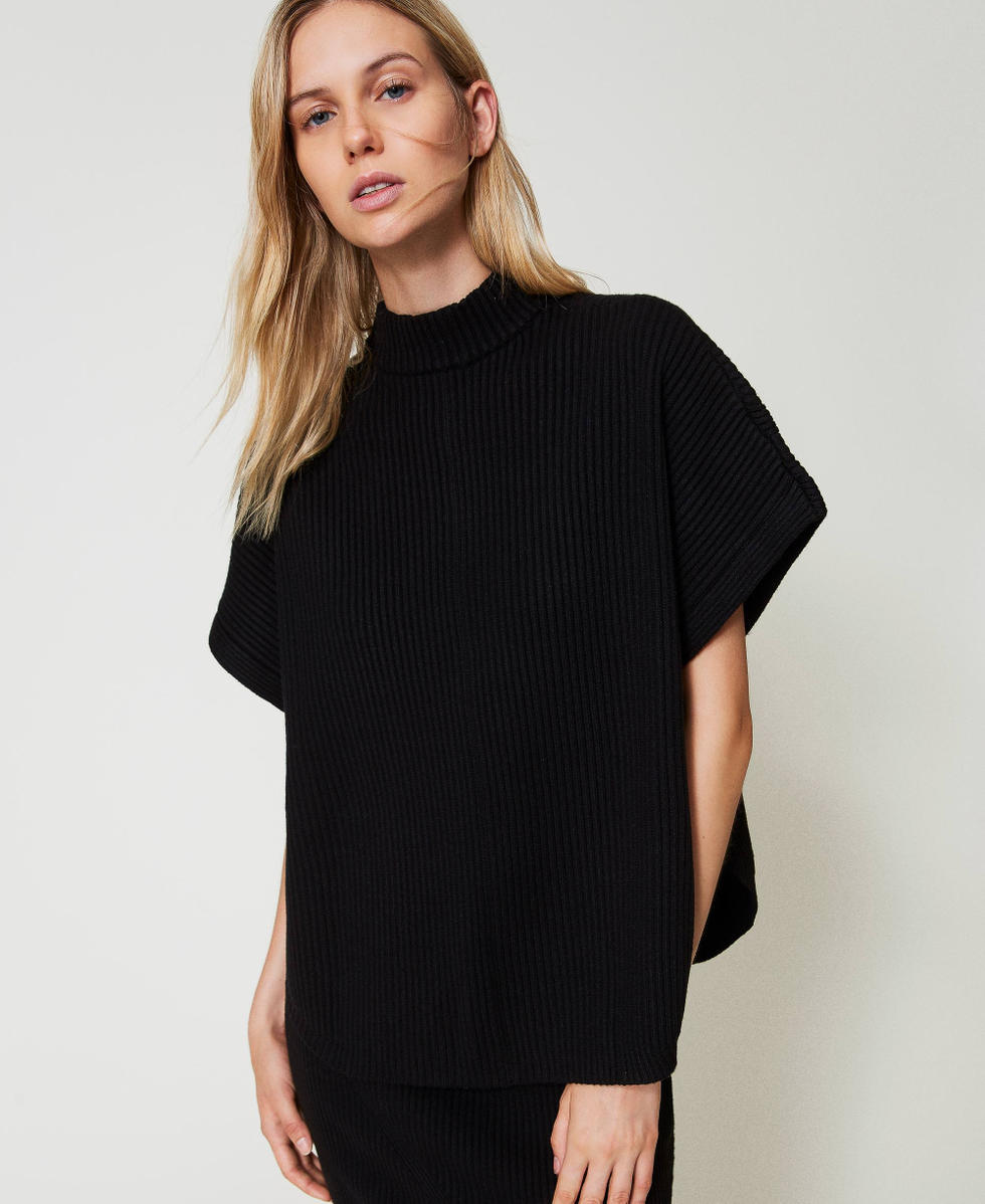 Pull poncho c&ocirc;tel&eacute; Noir Femme 242LI3CEE_00006_05