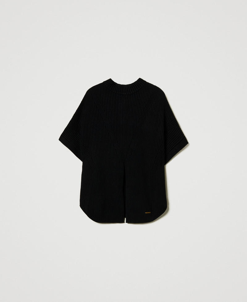 Poncho-Pullover mit Rippenmuster Schwarz Frau 242LI3CEE_00006_S0