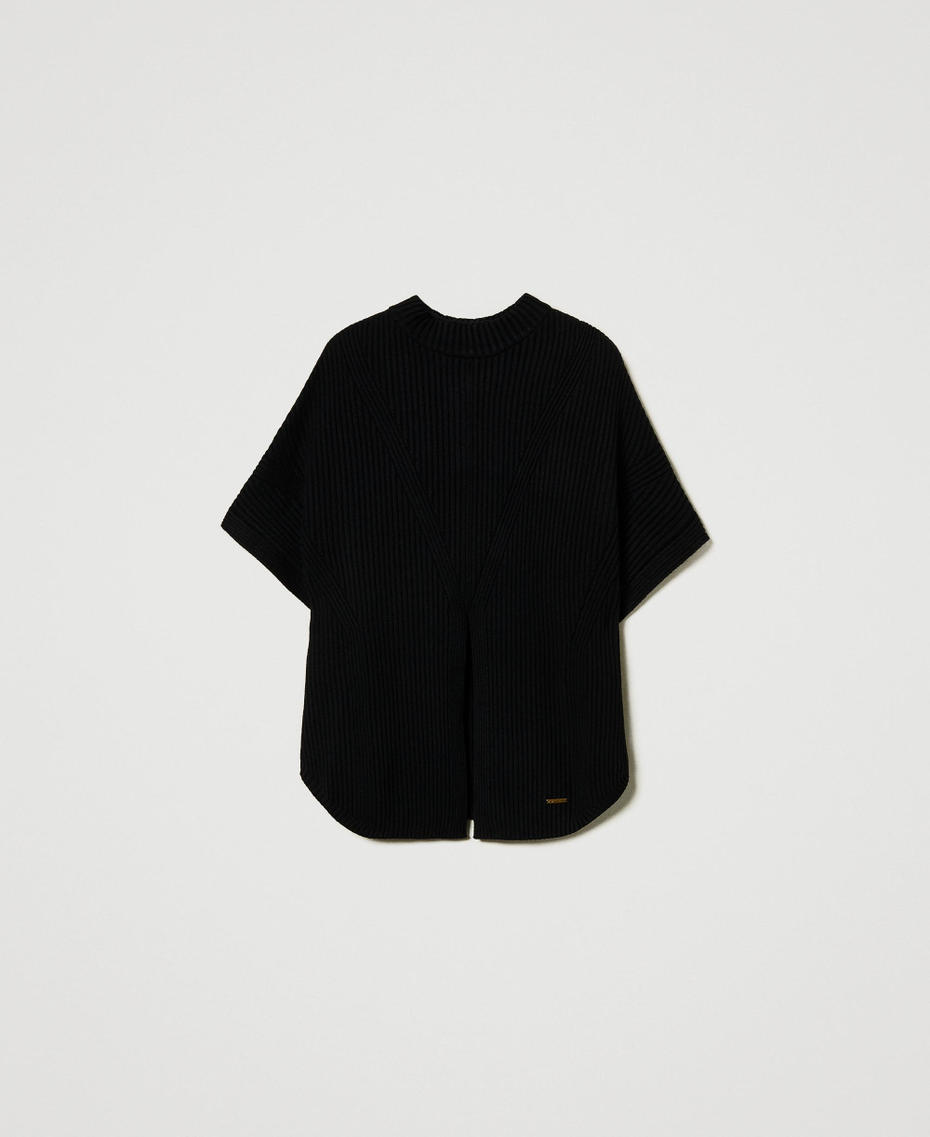 Poncho-Pullover mit Rippenmuster Schwarz Frau 242LI3CEE_00006_S0