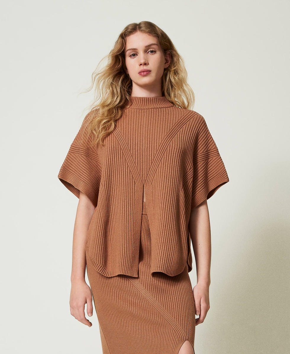 Ribbed poncho jumper Woman Brown TWINSET Milano