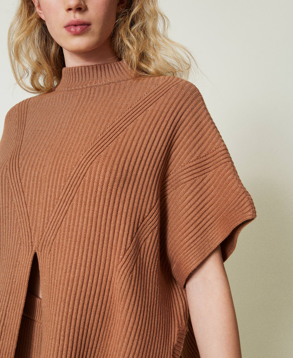 Pull poncho c&ocirc;tel&eacute; Caramel Camel Femme 242LI3CEE_11718_04