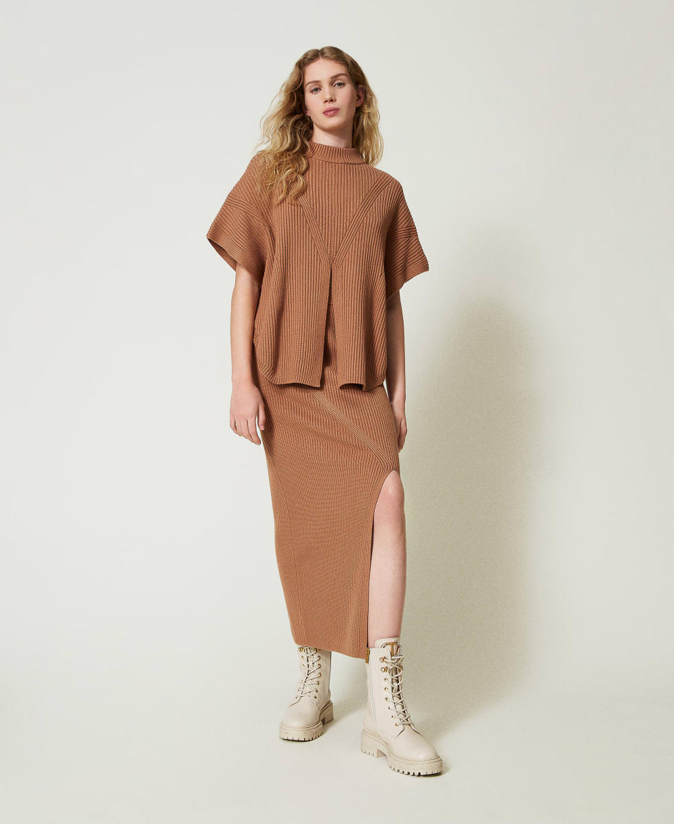Pull poncho c&ocirc;tel&eacute; Caramel Camel Femme 242LI3CEE_11718_T0