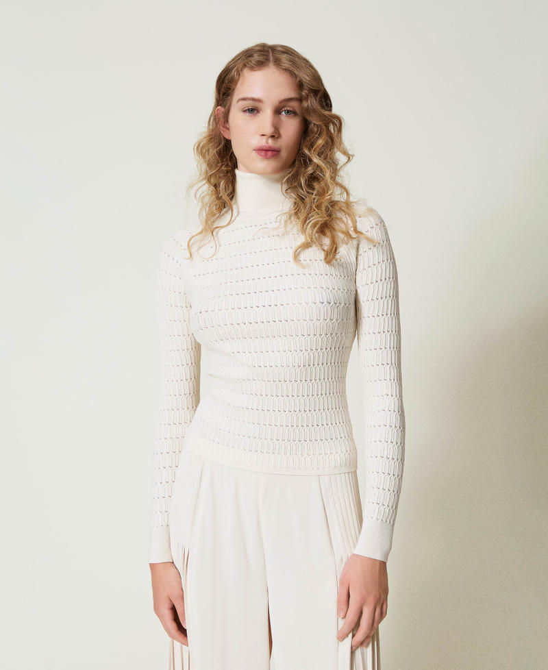 Pull ajusté avec col montant Nacre Femme 242LI3EAA_00059_01