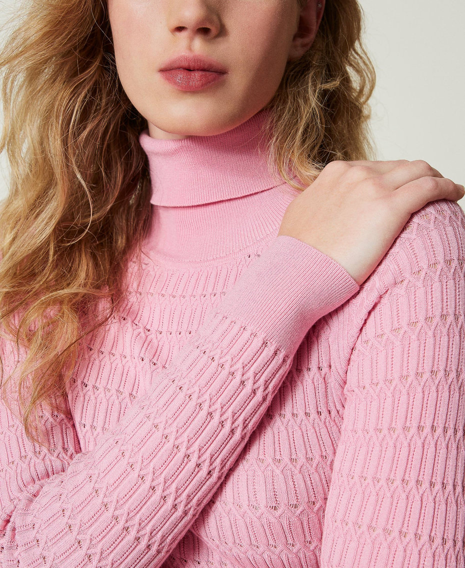 Fitted jumper with high neck "Prism Pink" Woman 242LI3EAA_06649_01