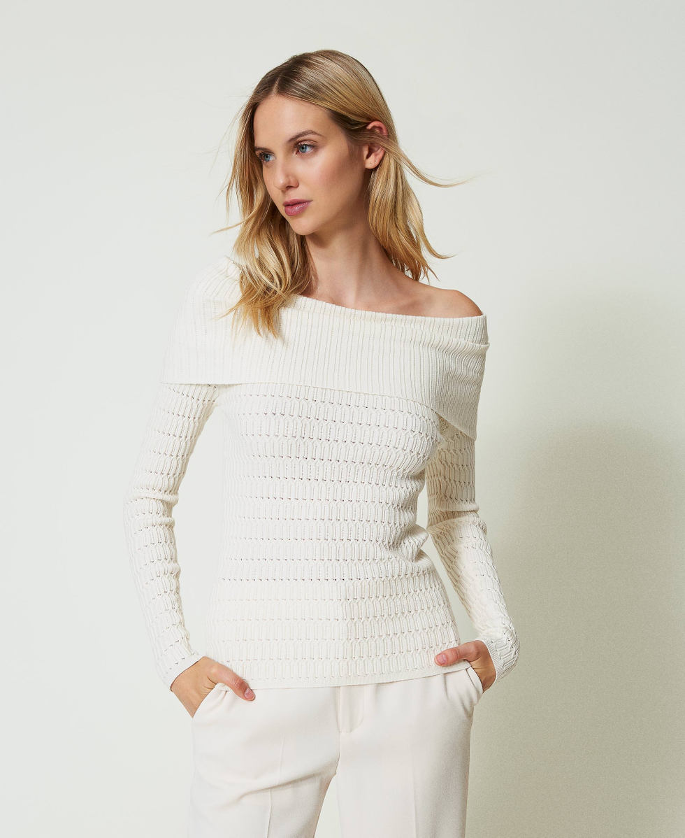 Fitted off shoulder jumper Woman White TWINSET Milano