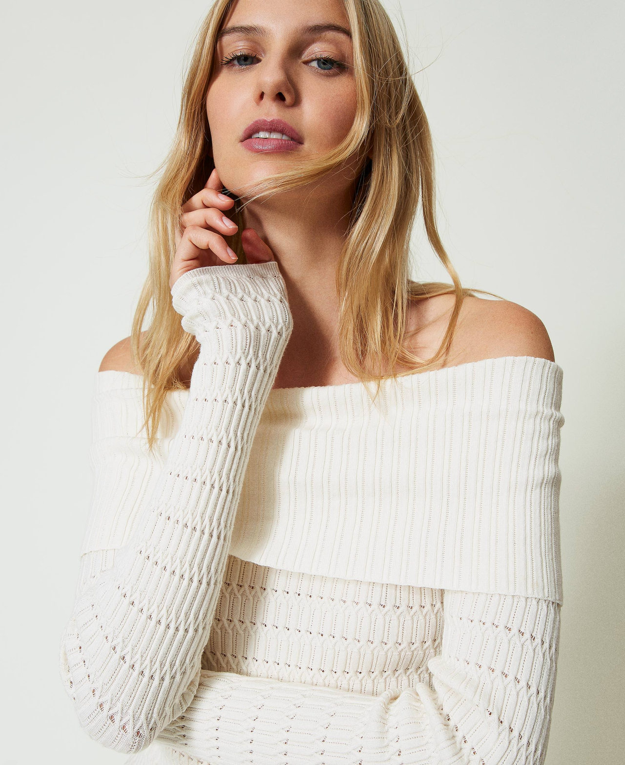 Off shoulder pullover weiß top