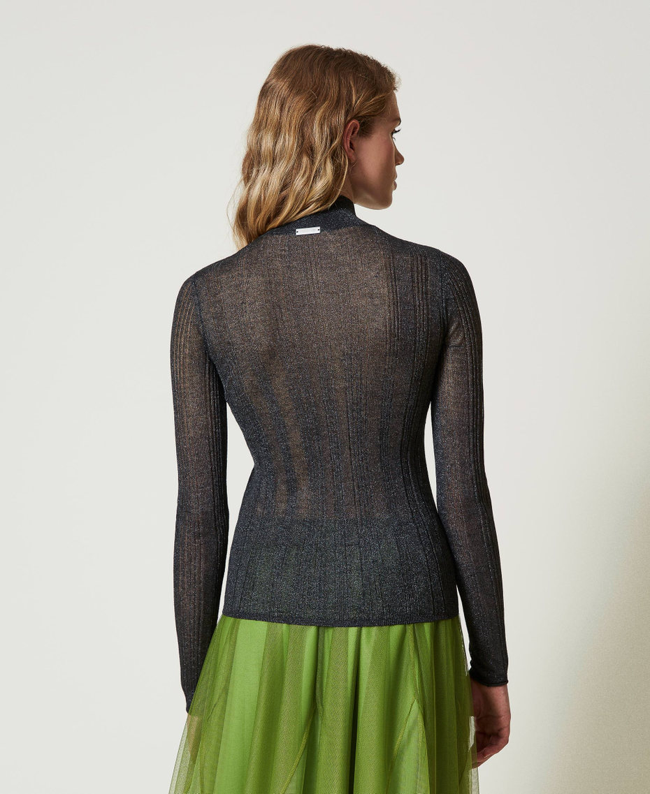 Maglia fitted a costine con lurex Grigio "Blackened Pearl" Donna 242LI3SAA_11716_03