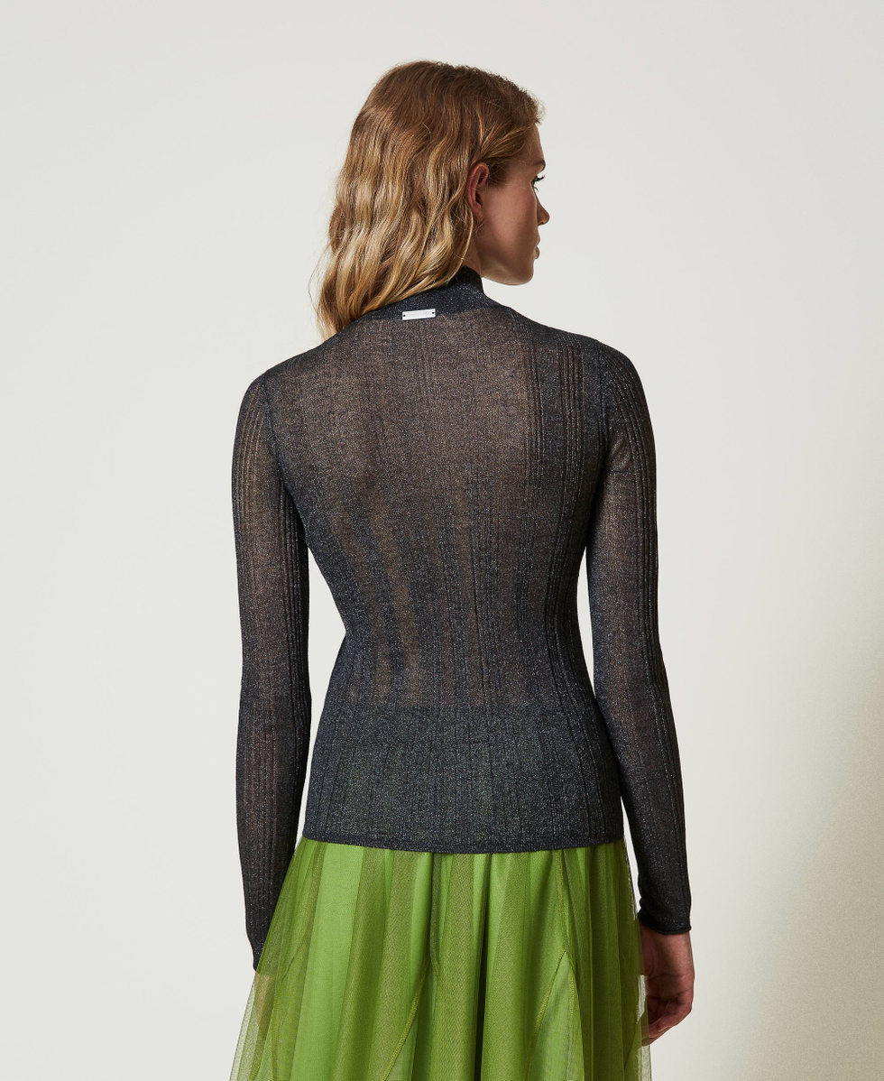 Pull ajust&eacute; c&ocirc;tel&eacute; avec lurex Gris &laquo;&nbsp;Blackened Pearl&nbsp;&raquo; Femme 242LI3SAA_11716_03