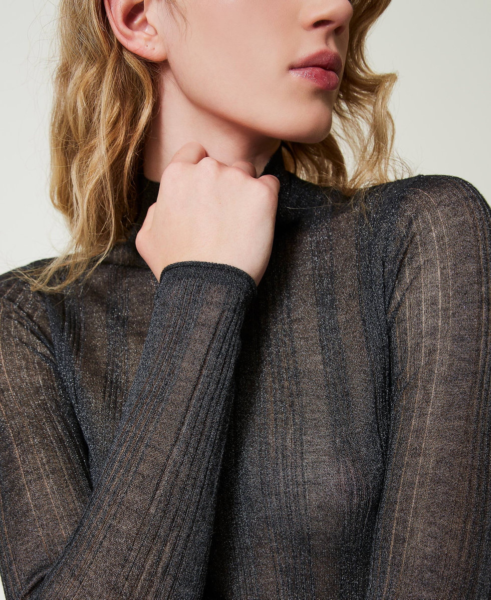 Pull ajust&eacute; c&ocirc;tel&eacute; avec lurex Gris &laquo;&nbsp;Blackened Pearl&nbsp;&raquo; Femme 242LI3SAA_11716_04