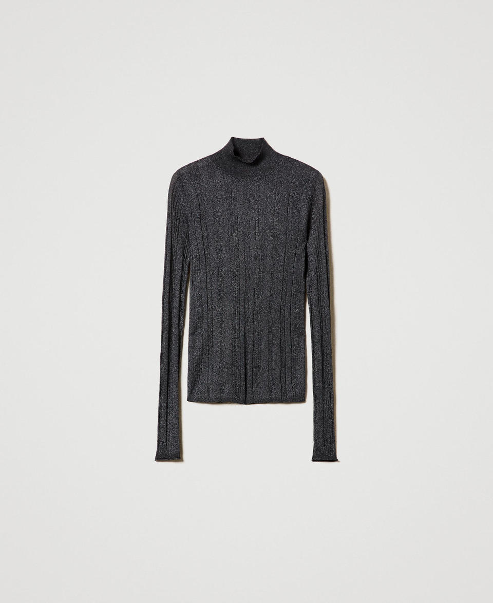 Fitted ribbed jumper with lurex Blackened Pearl Grey Woman 242LI3SAA_11716_S0