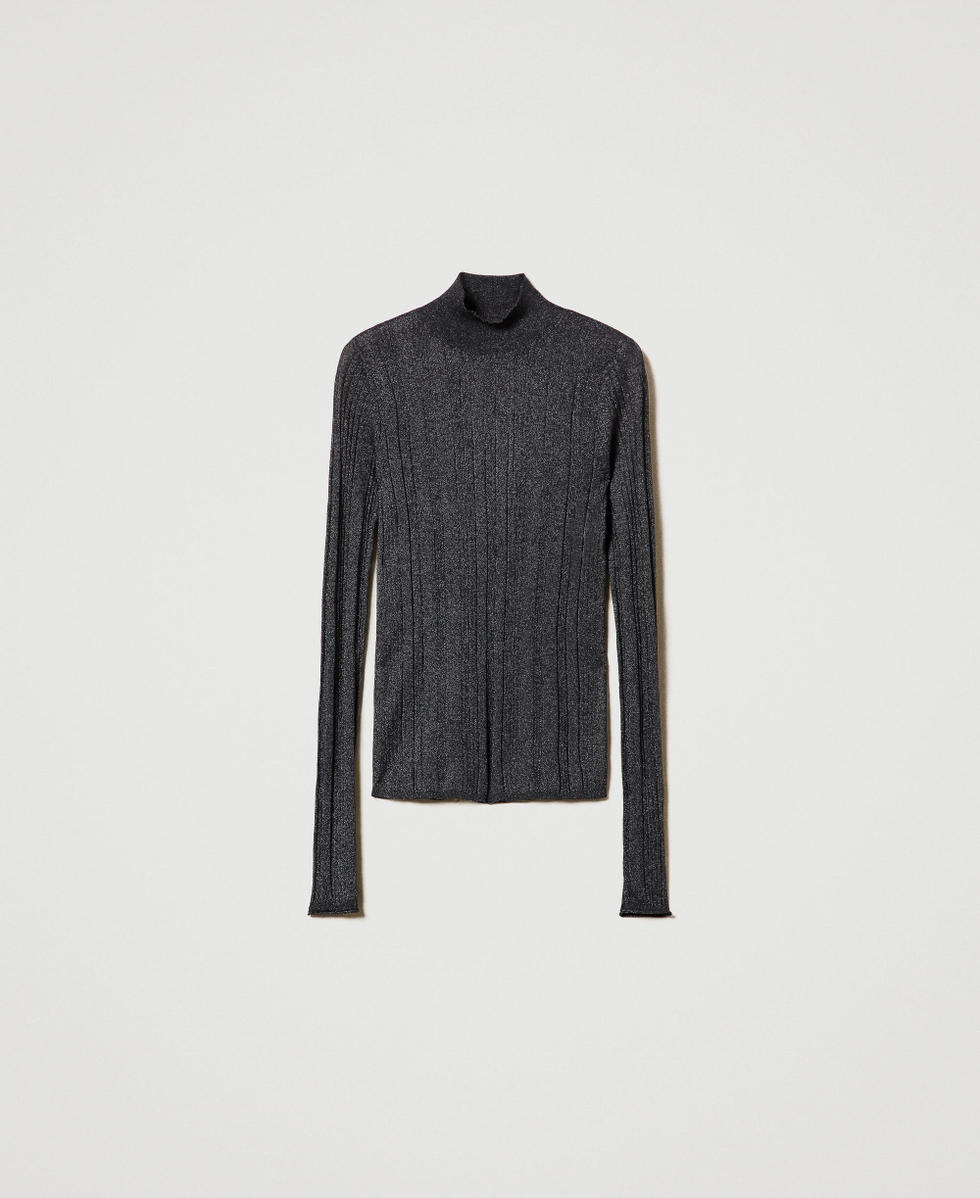 Fitted ribbed jumper with lurex Woman Grey TWINSET Milano