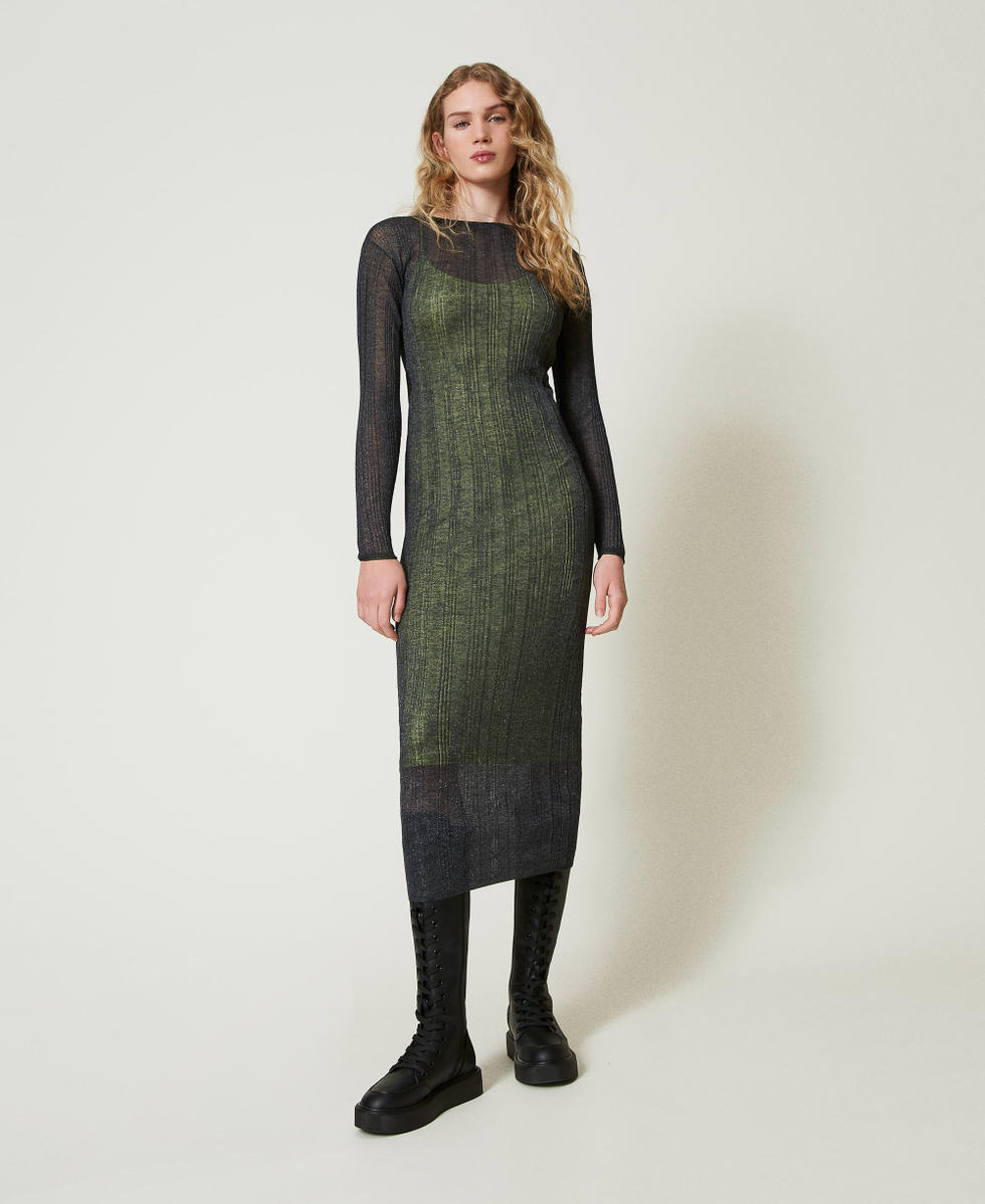 Figurbetontes Maxikleid im Rippenstrick &bdquo;Blackened Pearl&ldquo;-Grau Frau 242LI3SBB_11716_02