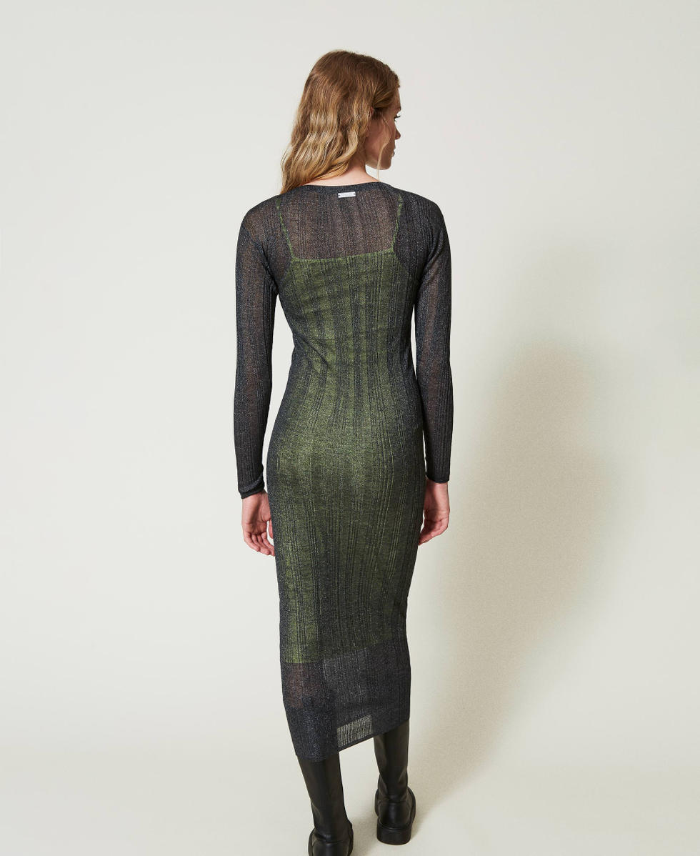 Robe longue ajustee en maille cotelee Femme Gris TWINSET Milano