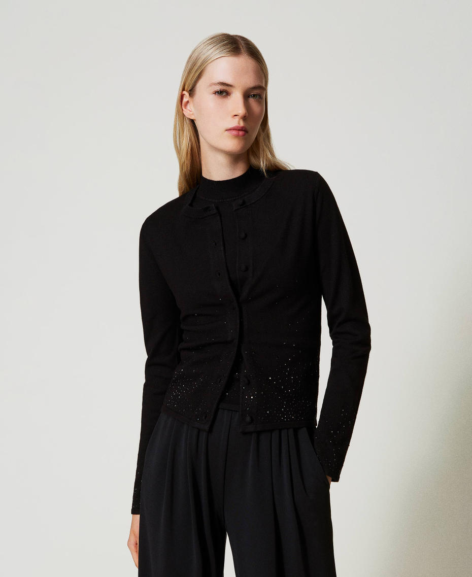 Cardigan con strass in d&eacute;grad&eacute; Nero Donna 242LI3TAA_00006_01