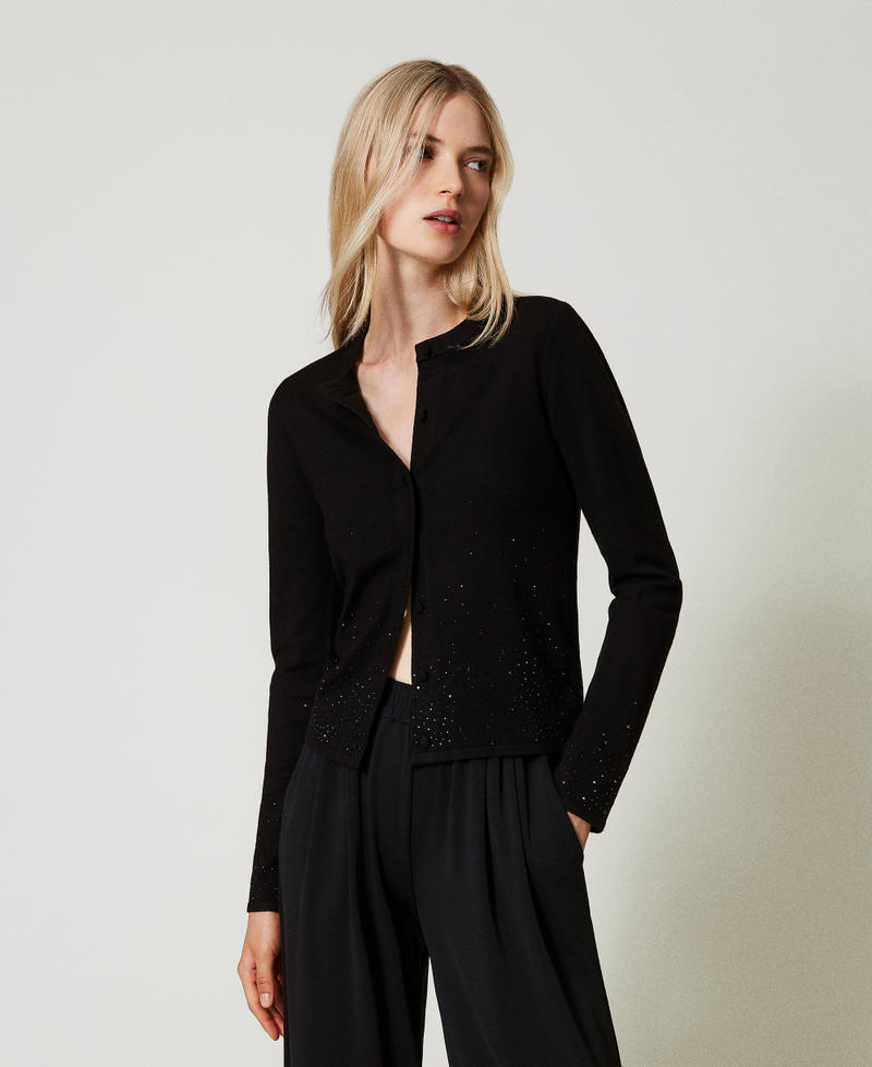 Cardigan con strass in d&eacute;grad&eacute; Nero Donna 242LI3TAA_00006_02