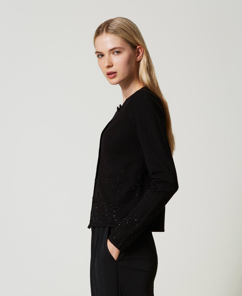 Cardigan con strass in d&eacute;grad&eacute; Nero Donna 242LI3TAA_00006_03