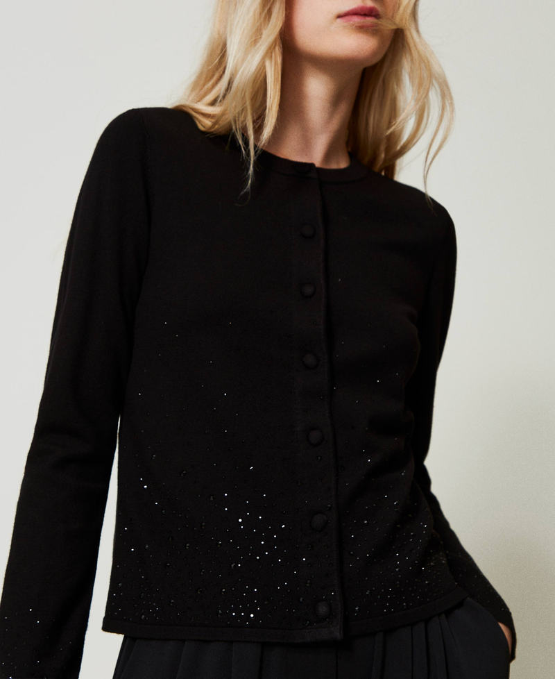 Cardigan con strass in d&eacute;grad&eacute; Nero Donna 242LI3TAA_00006_05
