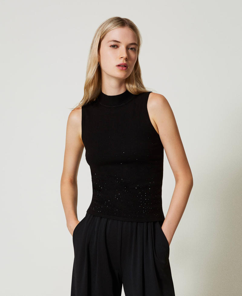 Knit top with fadeout rhinestones Black Woman 242LI3TCC_00006_01