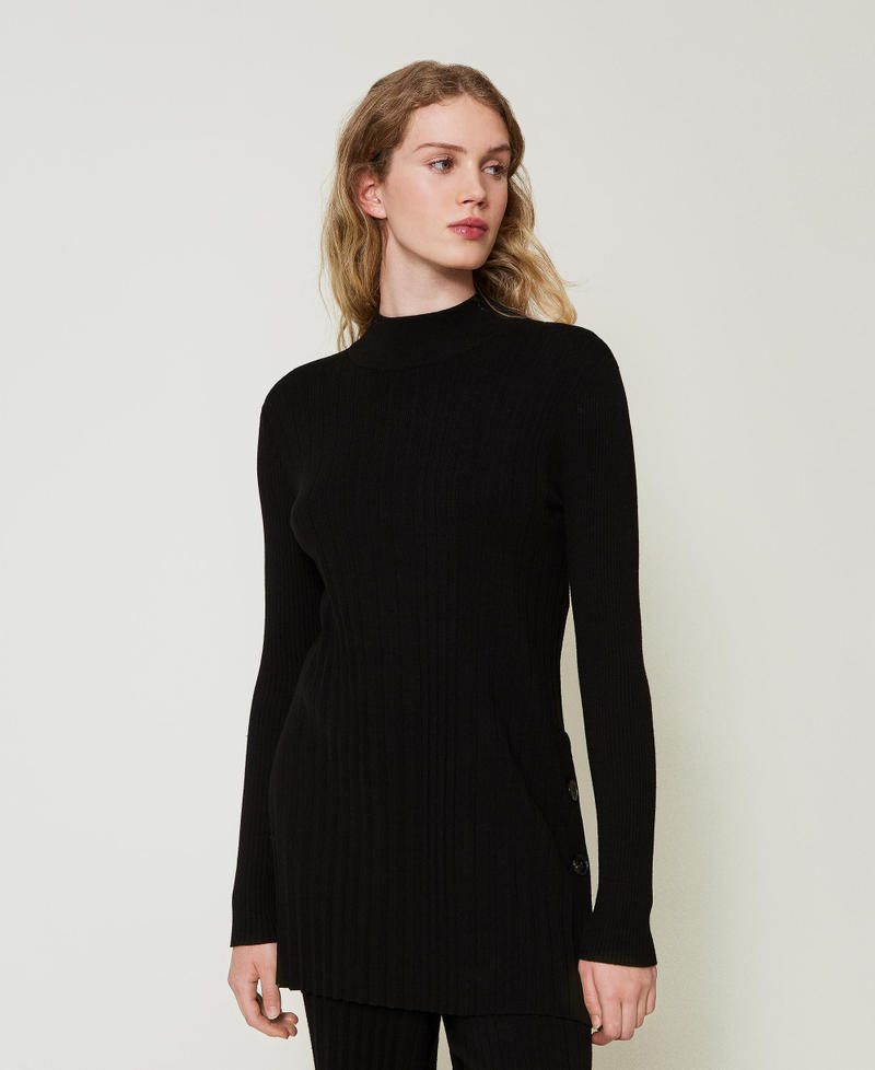 Pleated maxi jumper with buttons Black Woman 242LI3UBB_00006_02