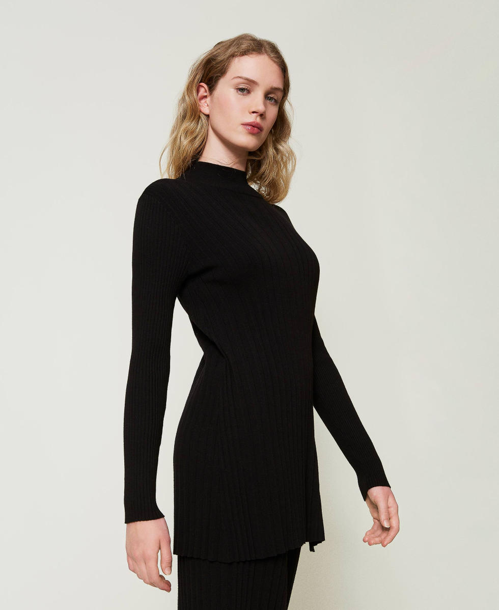 Pleated maxi jumper with buttons Woman Black TWINSET Milano