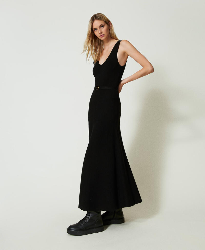 Long knit dress with belt Black Woman 242LI3VAA_00006_01