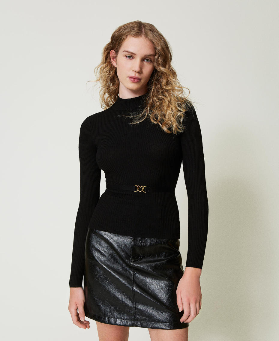 Turtleneck jumper with belt Black Woman 242LI3VBB_00006_01