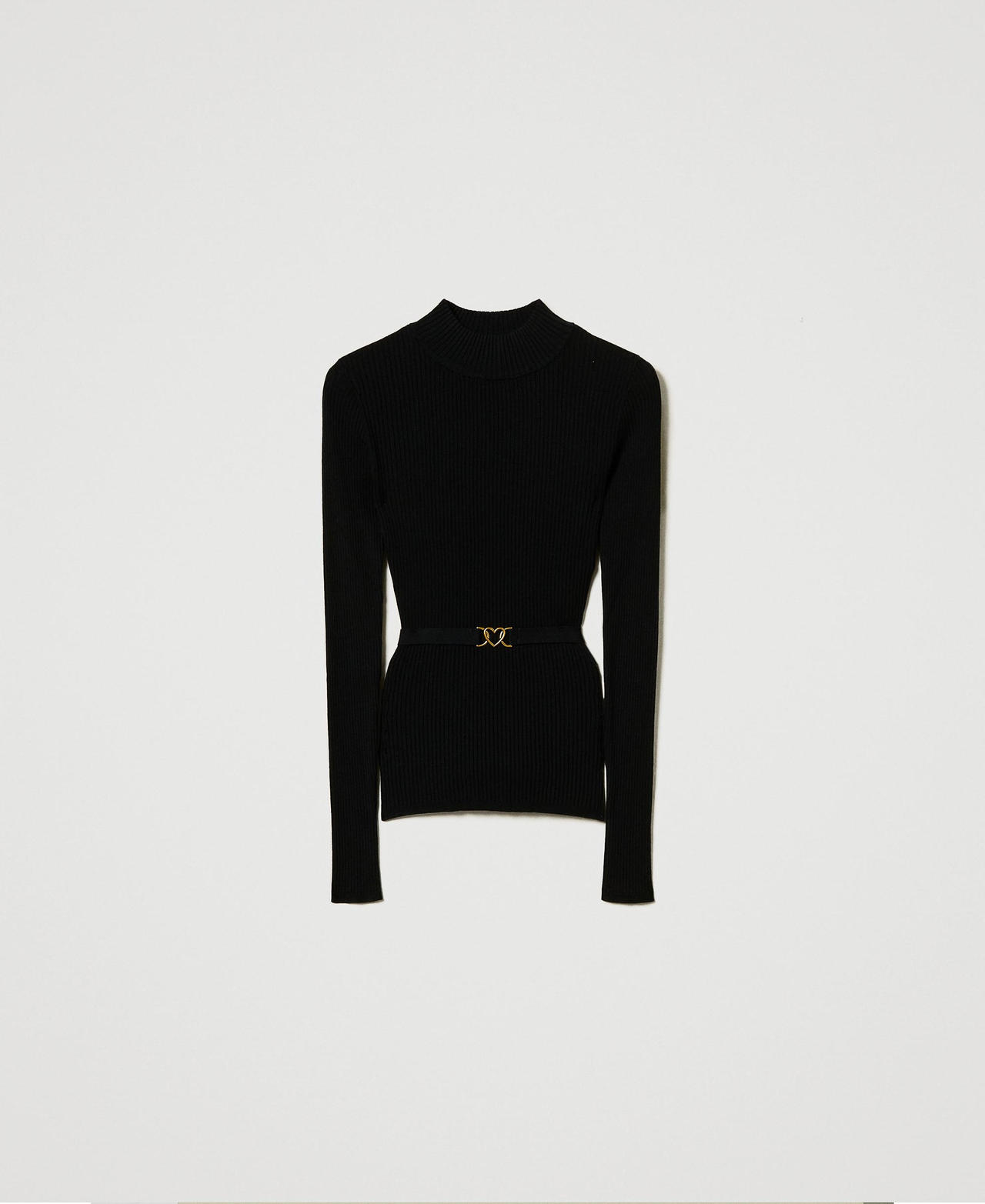 Turtleneck jumper with belt Black Woman 242LI3VBB_00006_0S